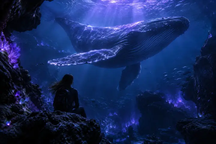 Blue underwater whale scene